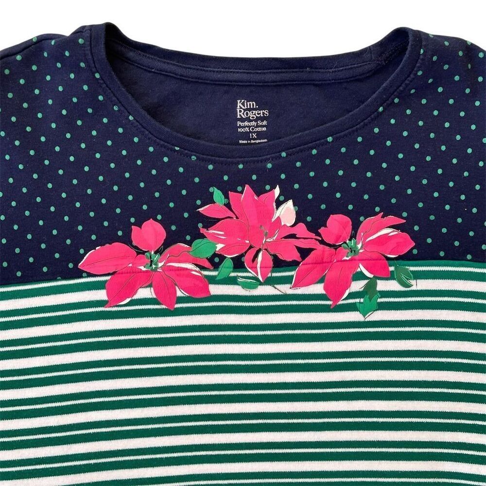 Kim Rogers Women's 3/4 Sleeve Floral Graphic Top Multicolor Size 1X - Picture 3 of 6